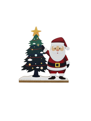 Yılbaşı Dekoru Ahşap Çam Ağacı, Noel Babalı